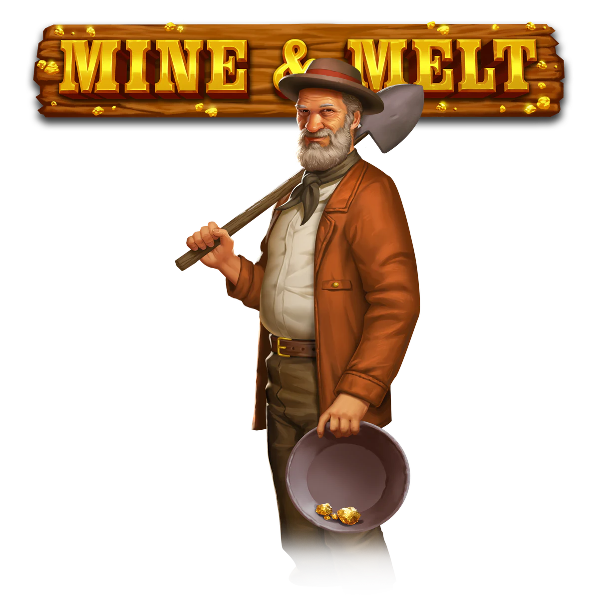 Official Mine & Melt logo above the prospector holding a shovel and gold pan