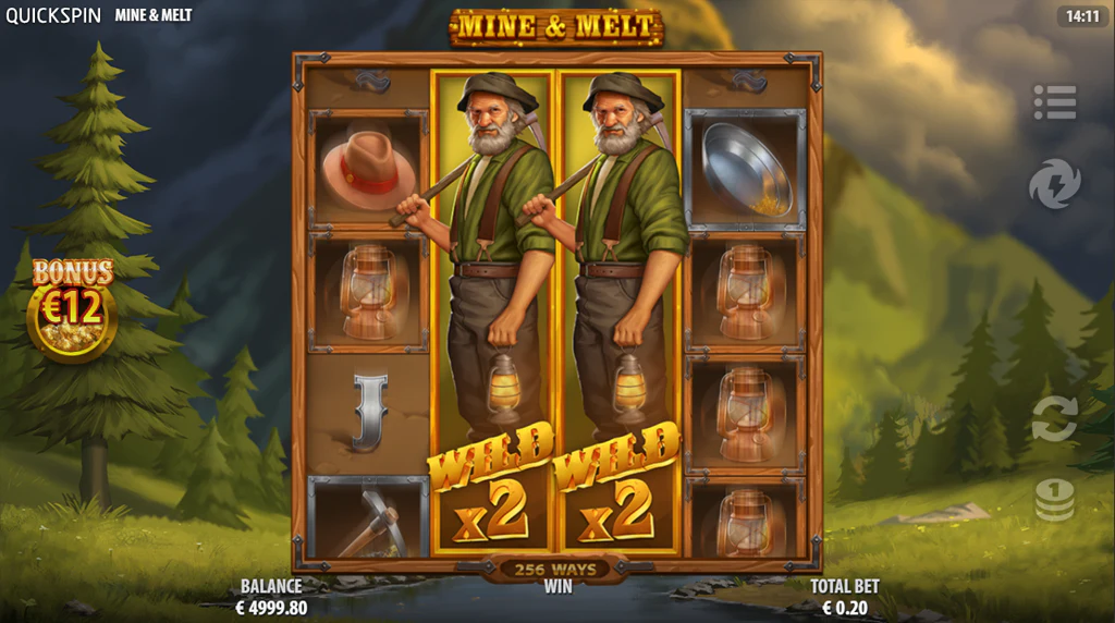 Two full-reel Wild Miner x2 symbols in Mine & Melt
