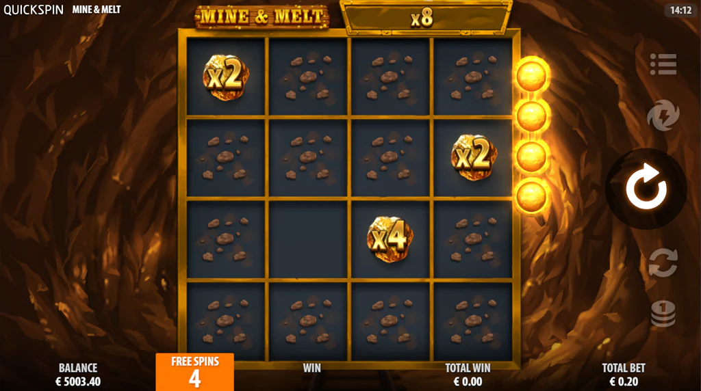 Mine & Melt Super Bonus board with x2 and x4 Collector values