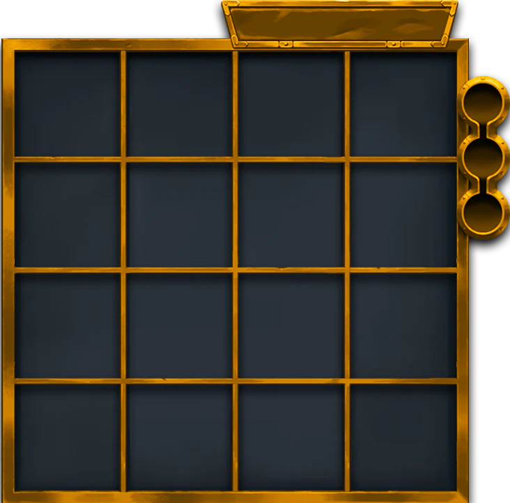 Empty gold-framed 4x4 Mine & Melt Super Bonus Game board