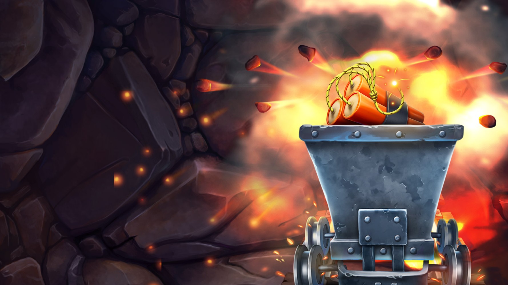 Mine Mine Quest स्लॉट: माइन कार्ट और डायनामाइट आर्टवर्क आधिकारिक Mine Mine Quest आर्टवर्क में माइन कार्ट और डायनामाइट