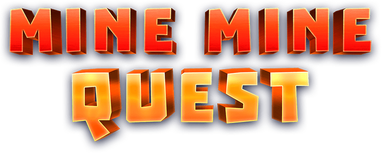 Tom Horn Gaming का Mine Mine Quest नारंगी और सुनहरे अक्षरों वाला Mine Mine Quest लोगो
